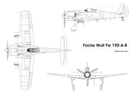 Focke-Wulf Fw-190A8 trois vues